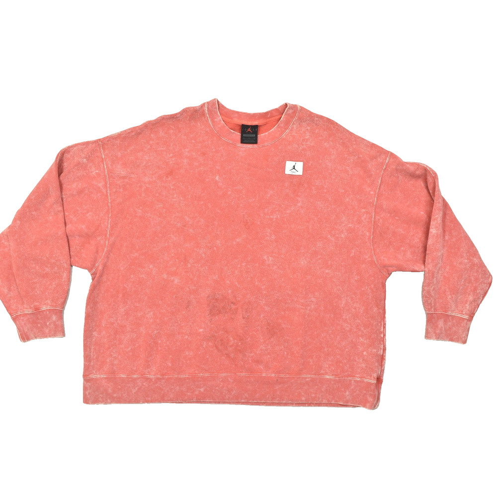 Jordan Flight Mens XL Oversized Fit Acid Wash Salmon Pink Cotton Fleece Crewneck